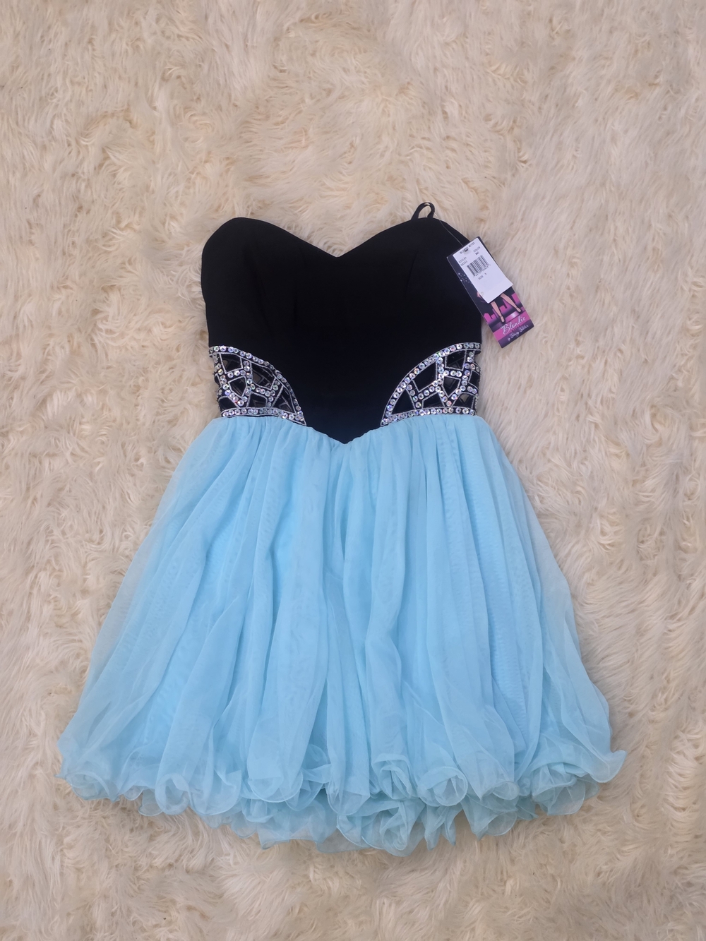 Vintage Blue Black Cutout Beaded Sweetheart Party Dress Juniors 5 NWT